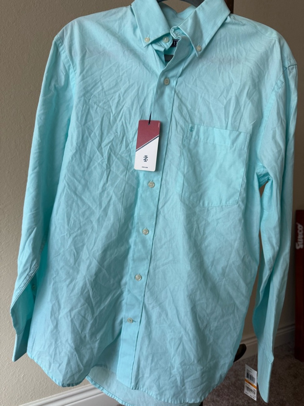 Izod men formal office shirt- blue radiance- essential poplin- small - regular